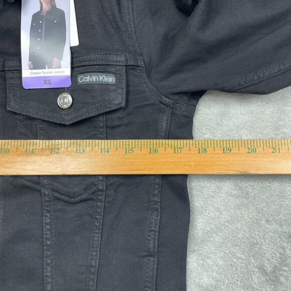 Calvin Klein XS Black Classic Trucker Denim Jacket Stretchy Fit d0157 - Picture 6 of 8